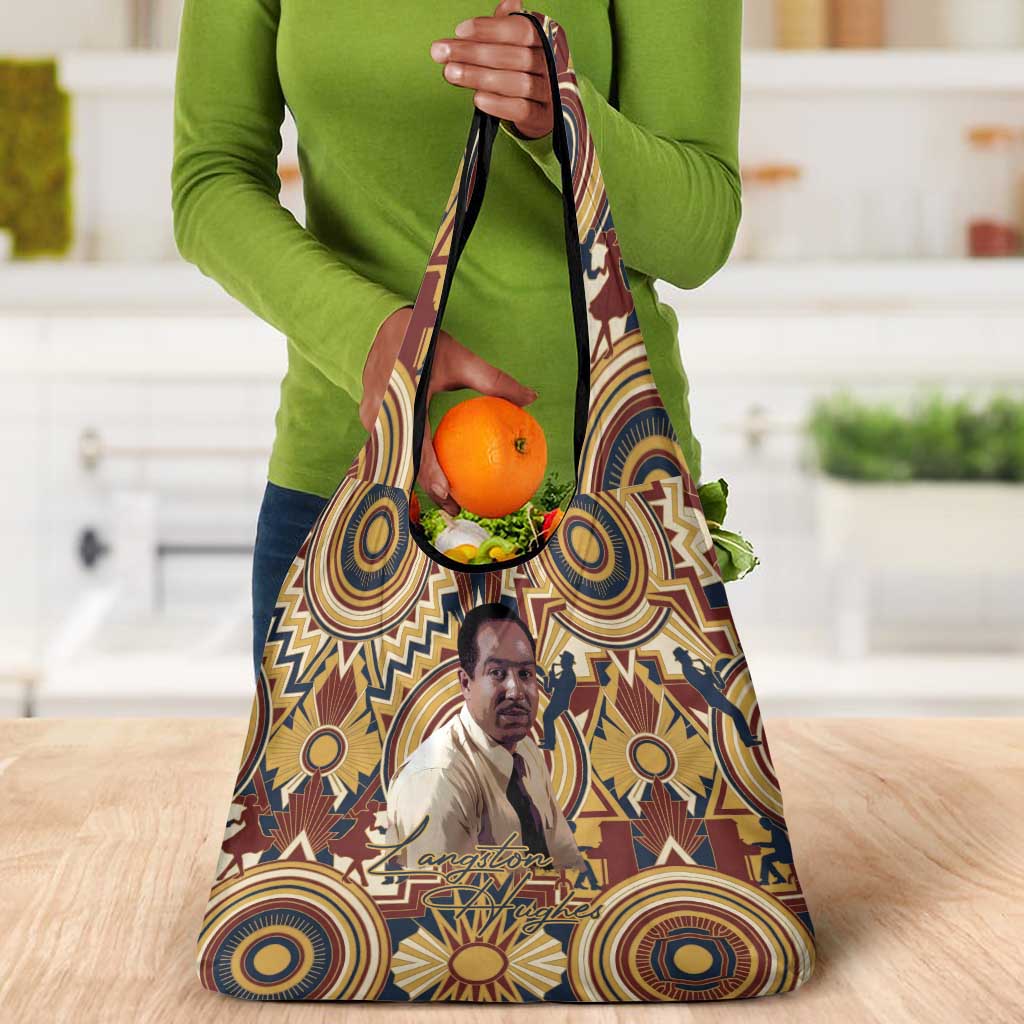 Langston Hughes Grocery Bag Vibrant Jazz Age Pattern - Typewriter and Silhouettes Celebration of Harlem Renaissance - Wonder Print Shop