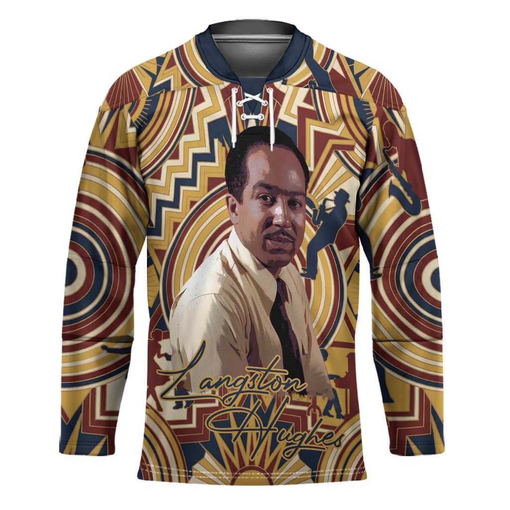 Langston Hughes Hockey Jersey Vibrant Jazz Age Pattern - Typewriter and Silhouettes Celebration of Harlem Renaissance - Wonder Print Shop