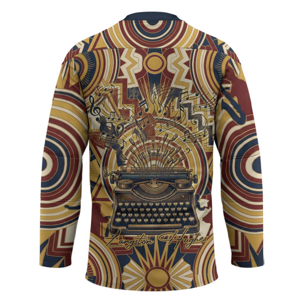 Langston Hughes Hockey Jersey Vibrant Jazz Age Pattern - Typewriter and Silhouettes Celebration of Harlem Renaissance - Wonder Print Shop