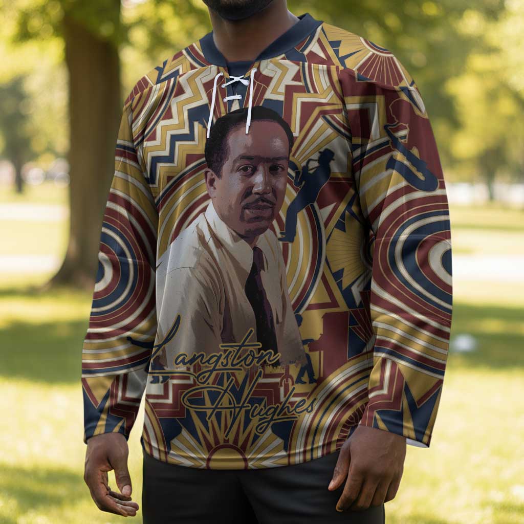 Langston Hughes Hockey Jersey Vibrant Jazz Age Pattern - Typewriter and Silhouettes Celebration of Harlem Renaissance - Wonder Print Shop