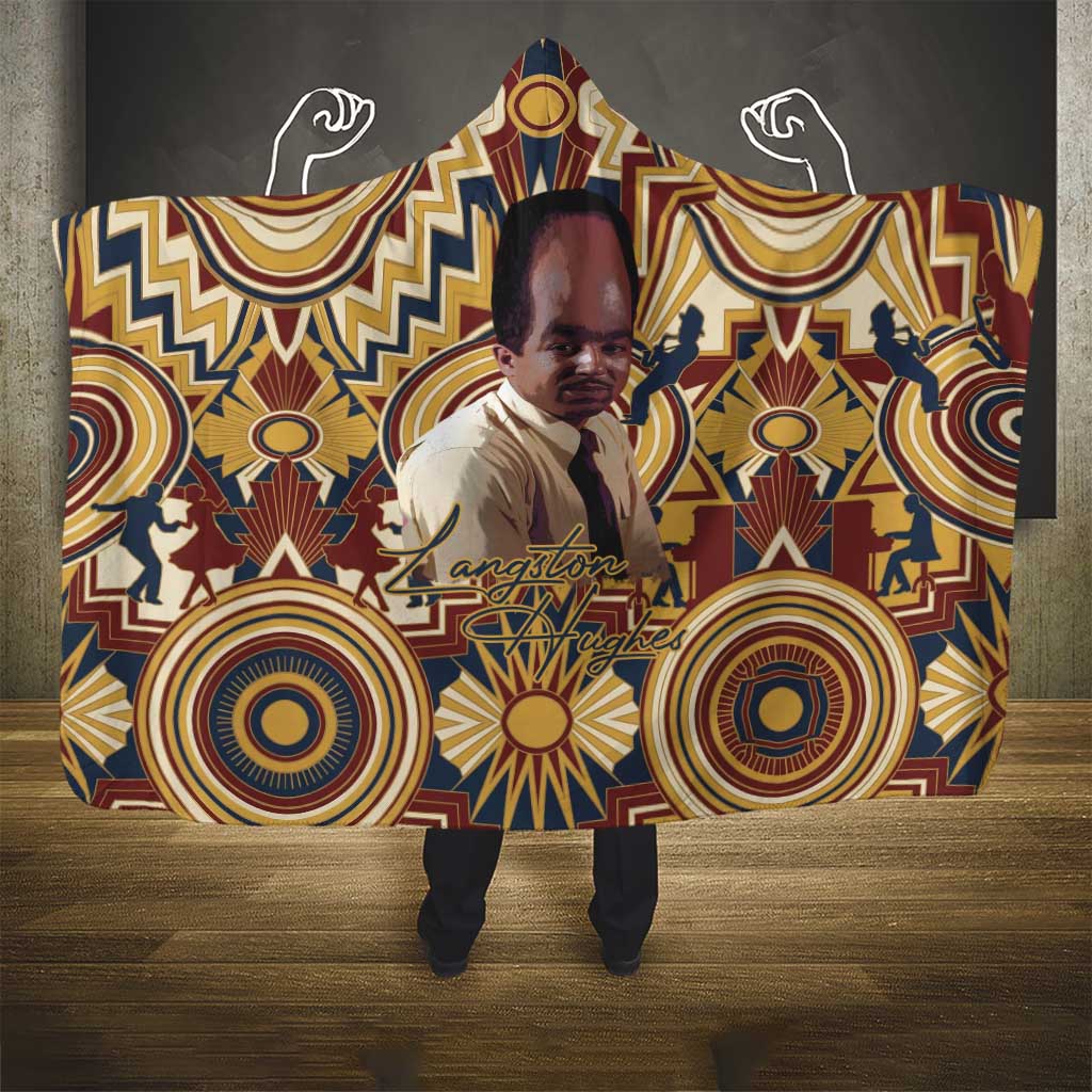 Langston Hughes Hooded Blanket Vibrant Jazz Age Pattern - Typewriter and Silhouettes Celebration of Harlem Renaissance - Wonder Print Shop