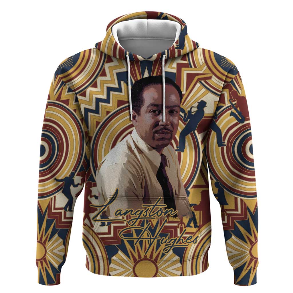 Langston Hughes Hoodie Vibrant Jazz Age Pattern - Typewriter and Silhouettes Celebration of Harlem Renaissance - Wonder Print Shop