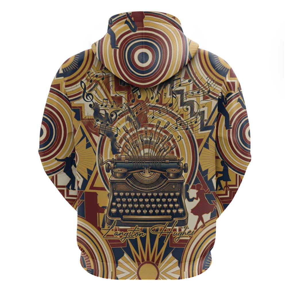 Langston Hughes Hoodie Vibrant Jazz Age Pattern - Typewriter and Silhouettes Celebration of Harlem Renaissance - Wonder Print Shop