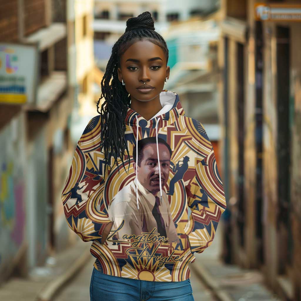 Langston Hughes Hoodie Vibrant Jazz Age Pattern - Typewriter and Silhouettes Celebration of Harlem Renaissance - Wonder Print Shop