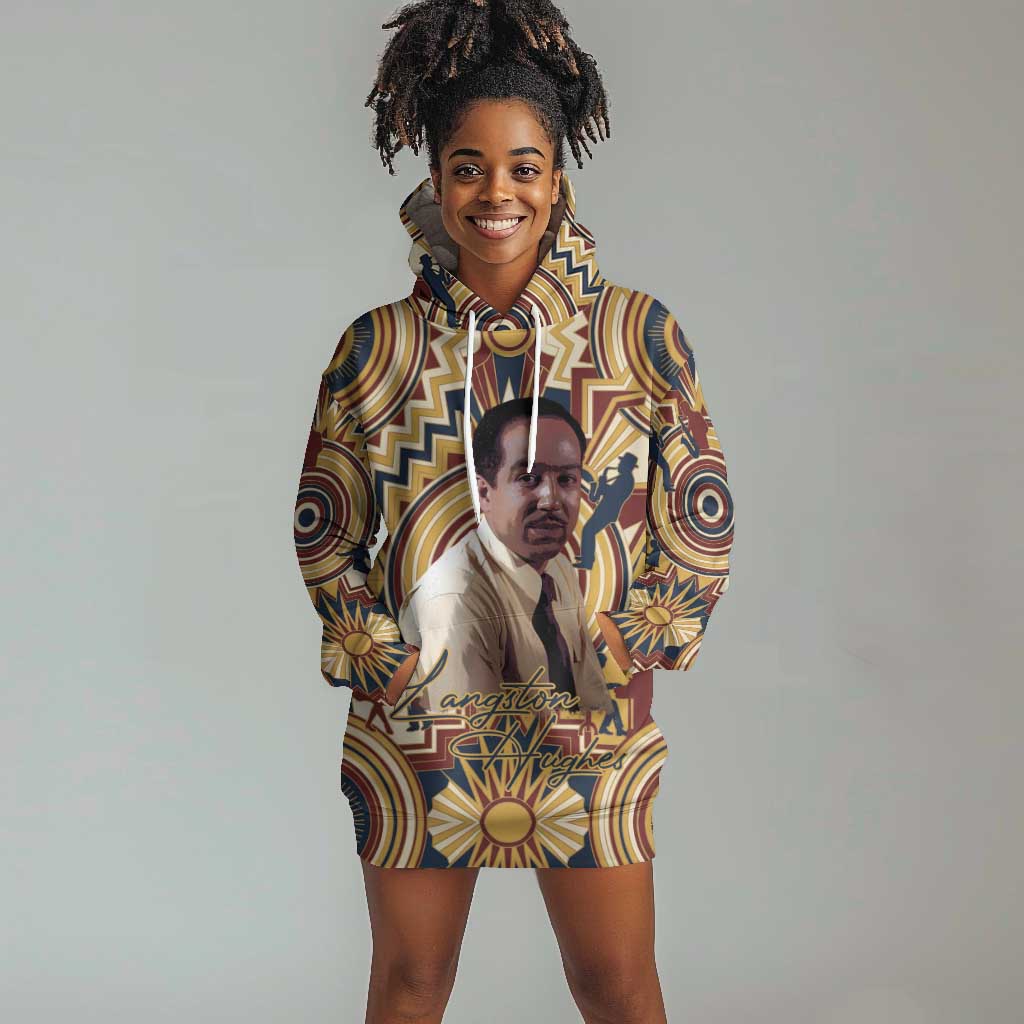Langston Hughes Hoodie Dress Vibrant Jazz Age Pattern - Typewriter and Silhouettes Celebration of Harlem Renaissance - Wonder Print Shop