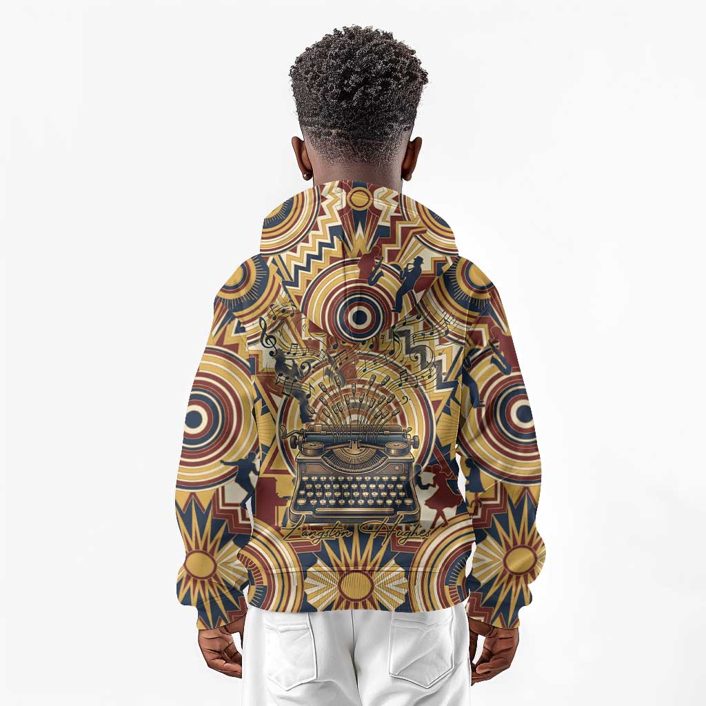 Langston Hughes Kid Hoodie Vibrant Jazz Age Pattern - Typewriter and Silhouettes Celebration of Harlem Renaissance - Wonder Print Shop