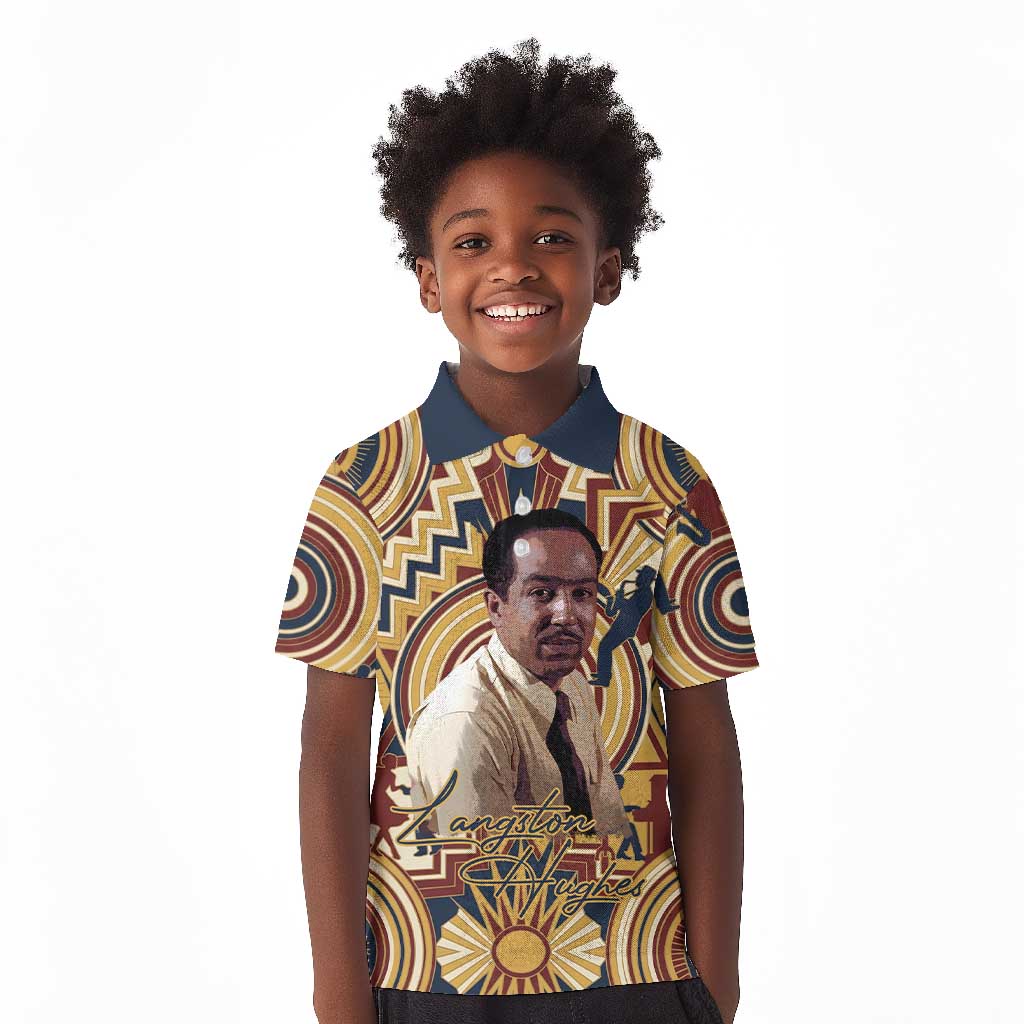 Langston Hughes Kid Polo Shirt Vibrant Jazz Age Pattern - Typewriter and Silhouettes Celebration of Harlem Renaissance - Wonder Print Shop