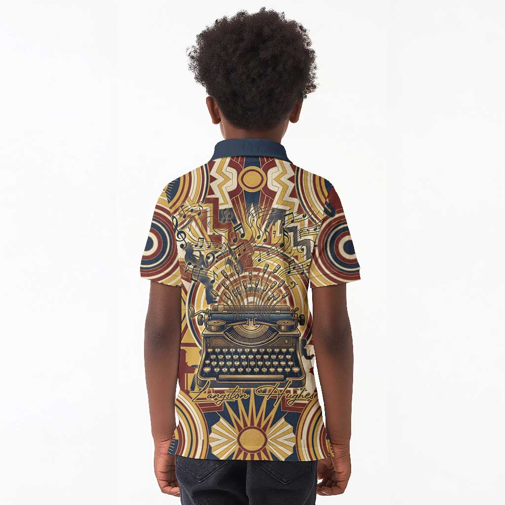 Langston Hughes Kid Polo Shirt Vibrant Jazz Age Pattern - Typewriter and Silhouettes Celebration of Harlem Renaissance - Wonder Print Shop