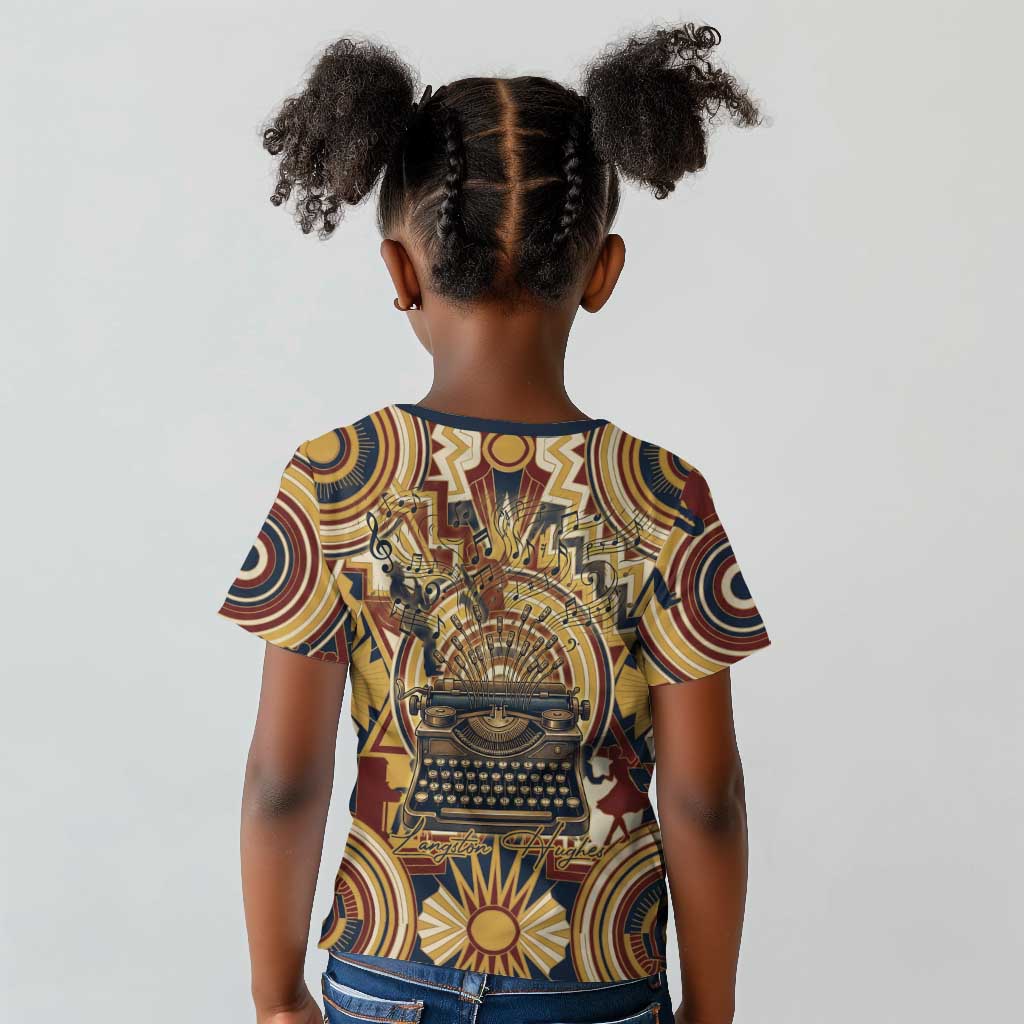 Langston Hughes Kid T shirt Vibrant Jazz Age Pattern - Typewriter and Silhouettes Celebration of Harlem Renaissance - Wonder Print Shop