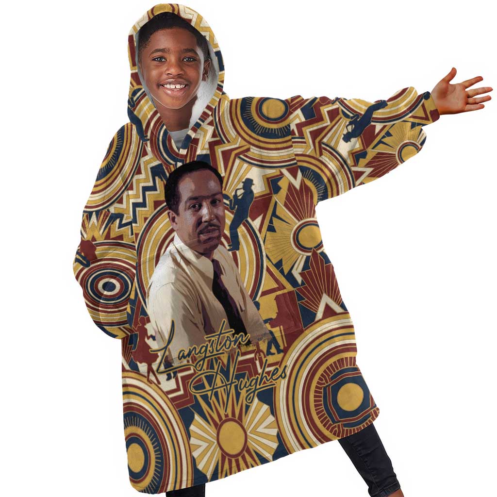 Langston Hughes Kid Wearable Blanket Hoodie Vibrant Jazz Age Pattern - Typewriter and Silhouettes Celebration of Harlem Renaissance - Wonder Print Shop