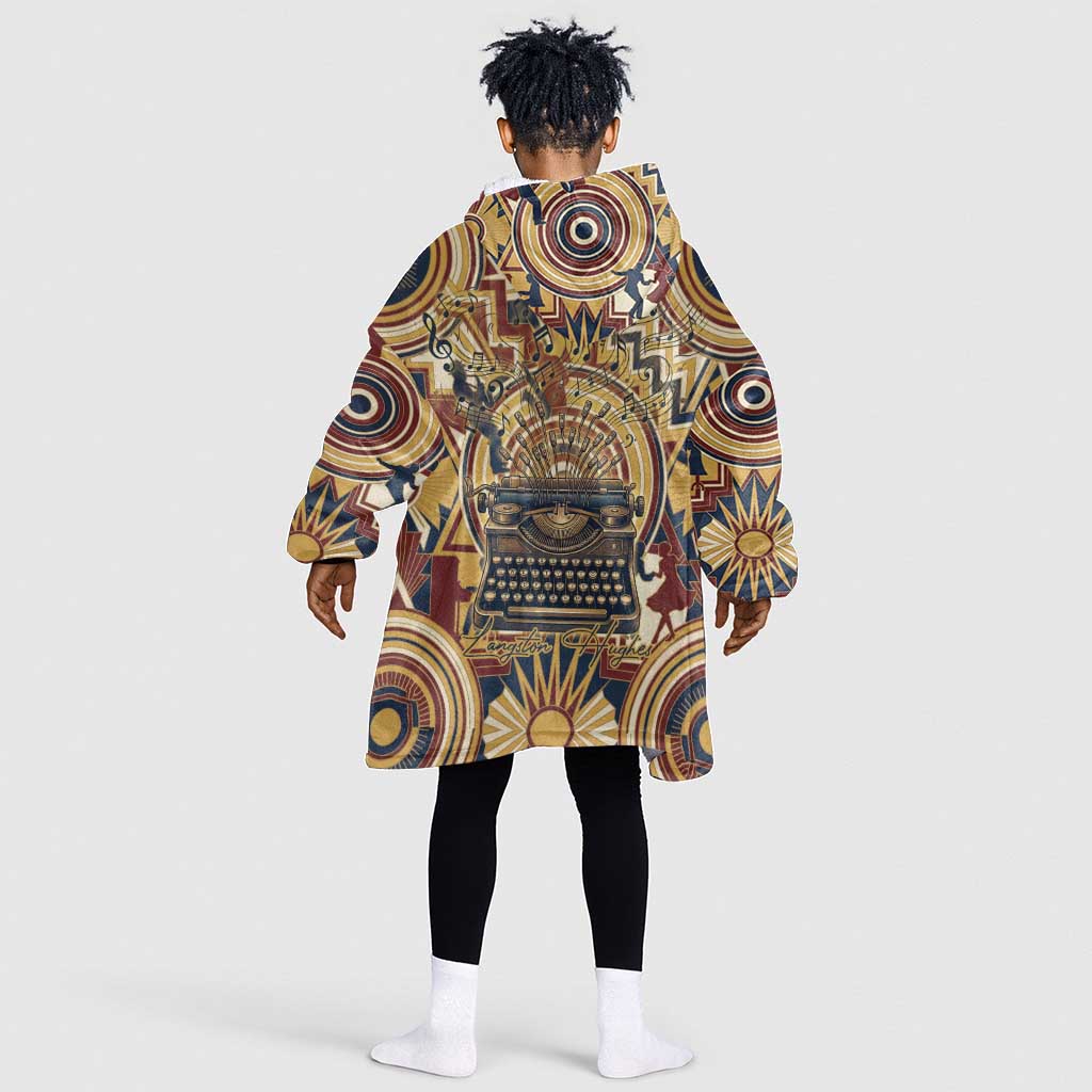 Langston Hughes Kid Wearable Blanket Hoodie Vibrant Jazz Age Pattern - Typewriter and Silhouettes Celebration of Harlem Renaissance - Wonder Print Shop