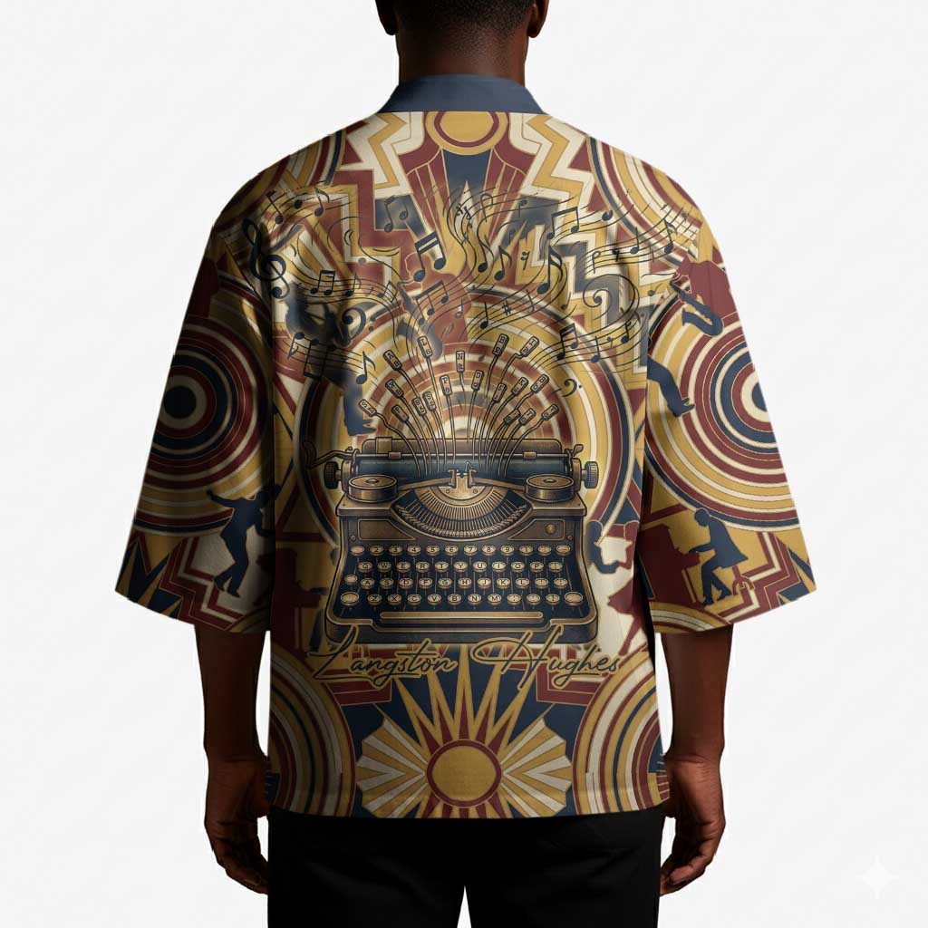 Langston Hughes Kimono Vibrant Jazz Age Pattern - Typewriter and Silhouettes Celebration of Harlem Renaissance - Wonder Print Shop
