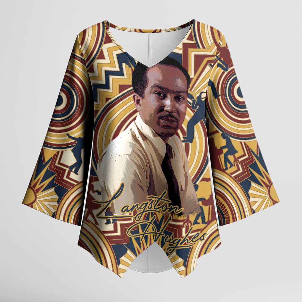 Langston Hughes Kimono Sleeve Blouse Vibrant Jazz Age Pattern - Typewriter and Silhouettes Celebration of Harlem Renaissance - Wonder Print Shop