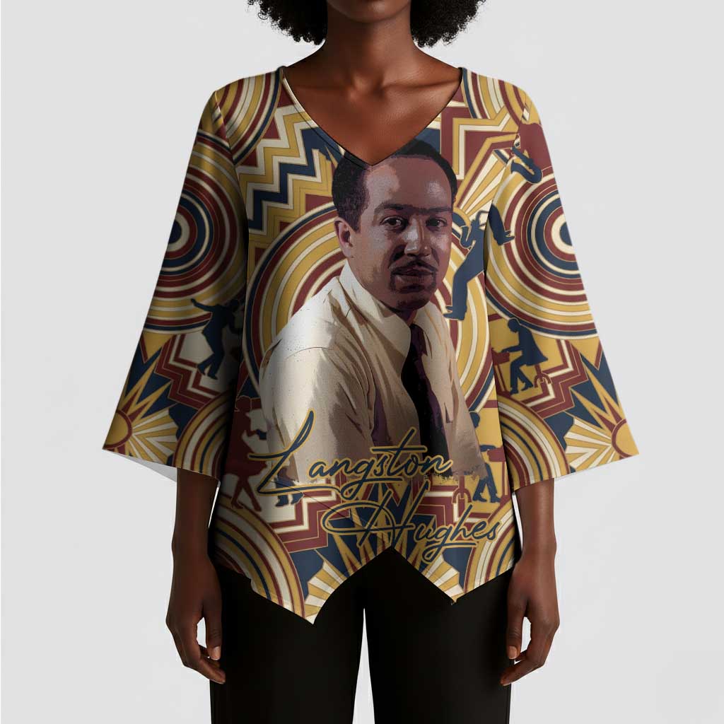 Langston Hughes Kimono Sleeve Blouse Vibrant Jazz Age Pattern - Typewriter and Silhouettes Celebration of Harlem Renaissance - Wonder Print Shop