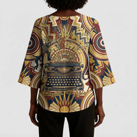 Langston Hughes Kimono Sleeve Blouse Vibrant Jazz Age Pattern - Typewriter and Silhouettes Celebration of Harlem Renaissance - Wonder Print Shop