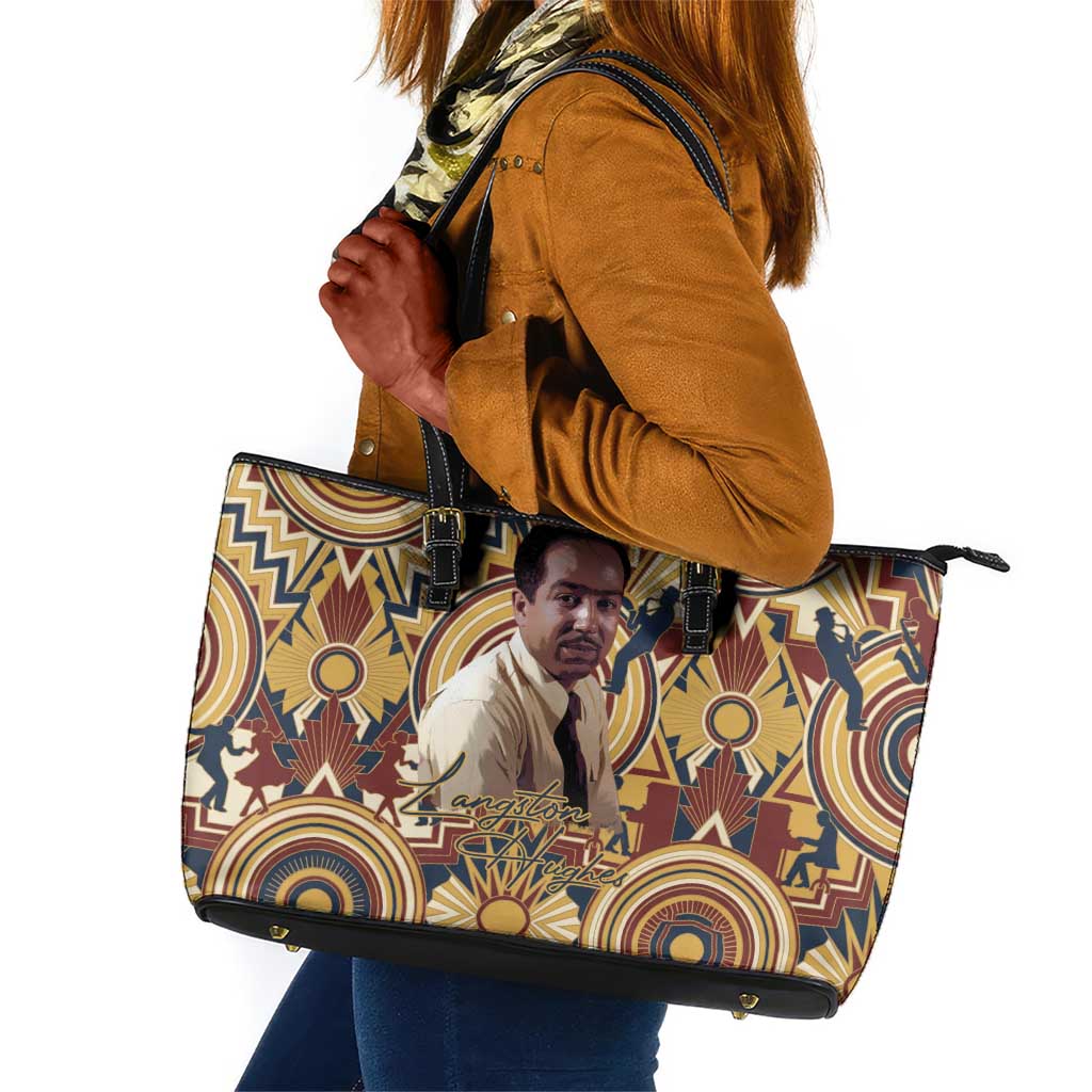 Langston Hughes Leather Tote Bag Vibrant Jazz Age Pattern - Typewriter and Silhouettes Celebration of Harlem Renaissance - Wonder Print Shop