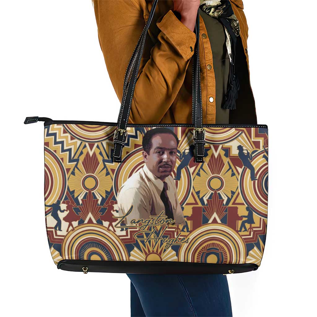 Langston Hughes Leather Tote Bag Vibrant Jazz Age Pattern - Typewriter and Silhouettes Celebration of Harlem Renaissance - Wonder Print Shop