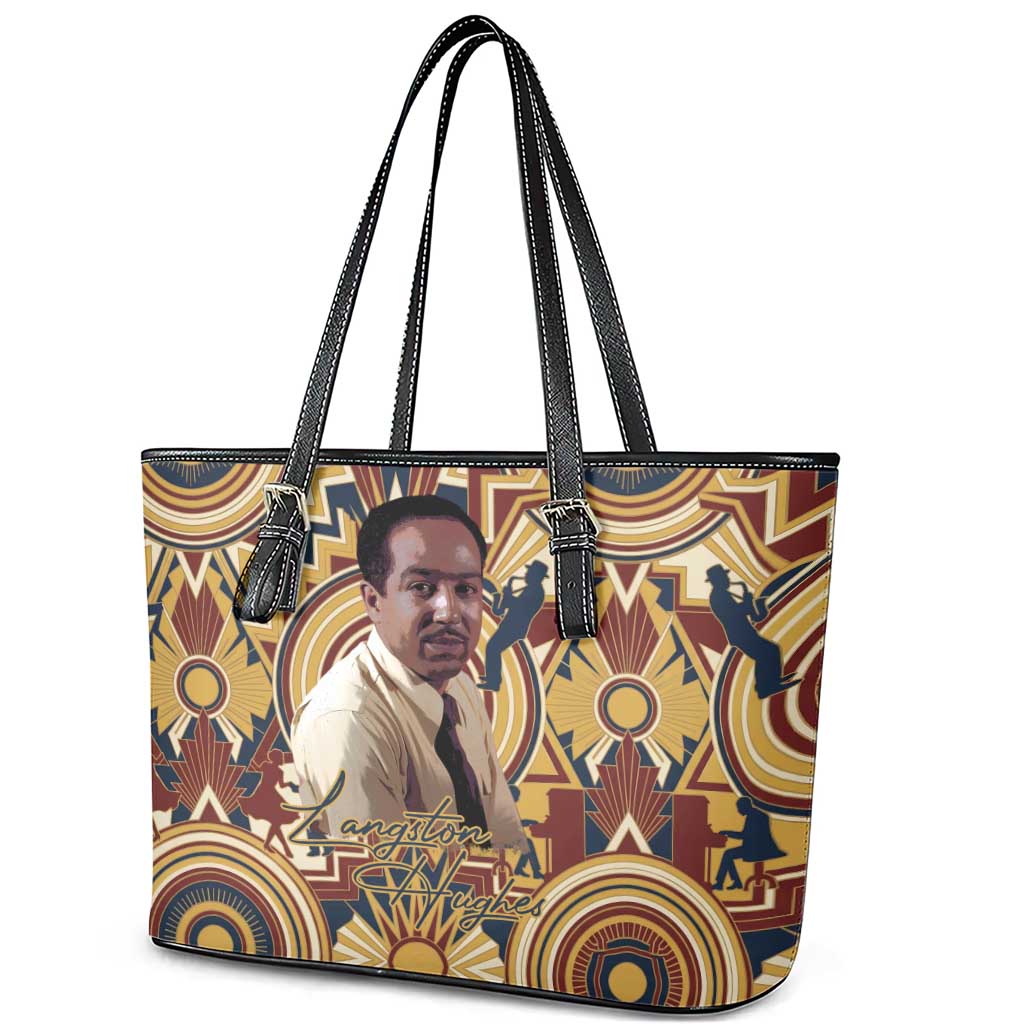 Langston Hughes Leather Tote Bag Vibrant Jazz Age Pattern - Typewriter and Silhouettes Celebration of Harlem Renaissance - Wonder Print Shop