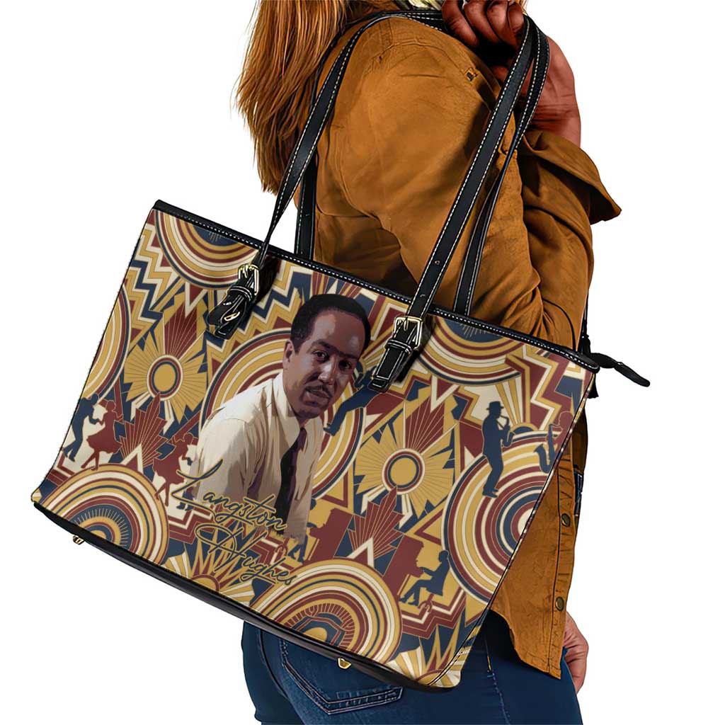 Langston Hughes Leather Tote Bag Vibrant Jazz Age Pattern - Typewriter and Silhouettes Celebration of Harlem Renaissance - Wonder Print Shop