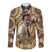 Langston Hughes Long Sleeve Button Shirt Vibrant Jazz Age Pattern - Typewriter and Silhouettes Celebration of Harlem Renaissance - Wonder Print Shop