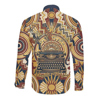Langston Hughes Long Sleeve Button Shirt Vibrant Jazz Age Pattern - Typewriter and Silhouettes Celebration of Harlem Renaissance - Wonder Print Shop
