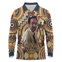 Langston Hughes Long Sleeve Polo Shirt Vibrant Jazz Age Pattern - Typewriter and Silhouettes Celebration of Harlem Renaissance - Wonder Print Shop