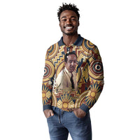 Langston Hughes Long Sleeve Polo Shirt Vibrant Jazz Age Pattern - Typewriter and Silhouettes Celebration of Harlem Renaissance - Wonder Print Shop
