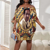 Langston Hughes Off Shoulder Short Dress Vibrant Jazz Age Pattern - Typewriter and Silhouettes Celebration of Harlem Renaissance - Wonder Print Shop
