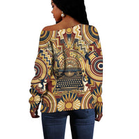 Langston Hughes Off Shoulder Sweater Vibrant Jazz Age Pattern - Typewriter and Silhouettes Celebration of Harlem Renaissance - Wonder Print Shop