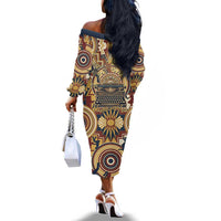 Langston Hughes Off The Shoulder Long Sleeve Dress Vibrant Jazz Age Pattern - Typewriter and Silhouettes Celebration of Harlem Renaissance - Wonder Print Shop