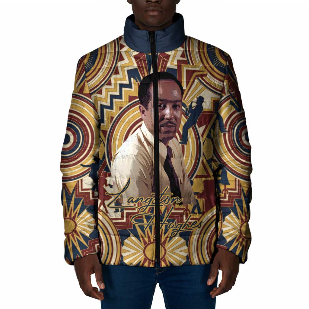Langston Hughes Padded Jacket Vibrant Jazz Age Pattern - Typewriter and Silhouettes Celebration of Harlem Renaissance - Wonder Print Shop