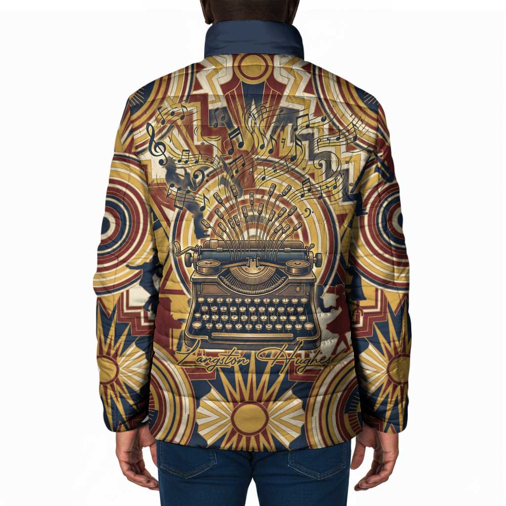 Langston Hughes Padded Jacket Vibrant Jazz Age Pattern - Typewriter and Silhouettes Celebration of Harlem Renaissance - Wonder Print Shop