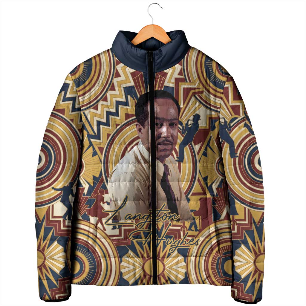Langston Hughes Padded Jacket Vibrant Jazz Age Pattern - Typewriter and Silhouettes Celebration of Harlem Renaissance - Wonder Print Shop