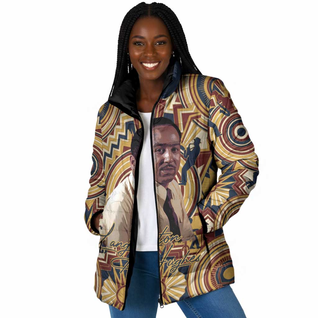 Langston Hughes Padded Jacket Vibrant Jazz Age Pattern - Typewriter and Silhouettes Celebration of Harlem Renaissance - Wonder Print Shop