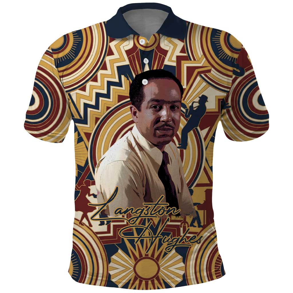 Langston Hughes Polo Shirt Vibrant Jazz Age Pattern - Typewriter and Silhouettes Celebration of Harlem Renaissance - Wonder Print Shop