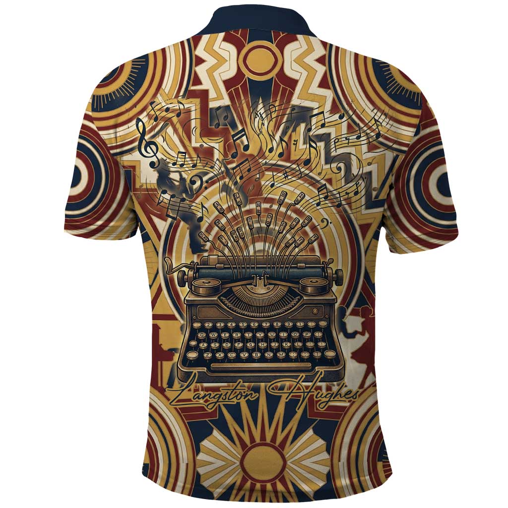 Langston Hughes Polo Shirt Vibrant Jazz Age Pattern - Typewriter and Silhouettes Celebration of Harlem Renaissance - Wonder Print Shop