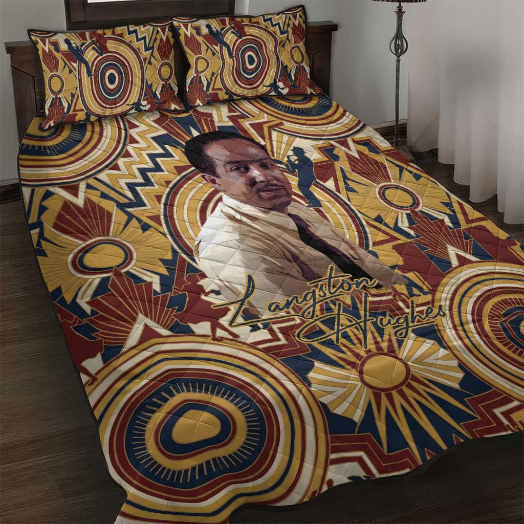 Langston Hughes Quilt Bed Set Vibrant Jazz Age Pattern - Typewriter and Silhouettes Celebration of Harlem Renaissance - Wonder Print Shop