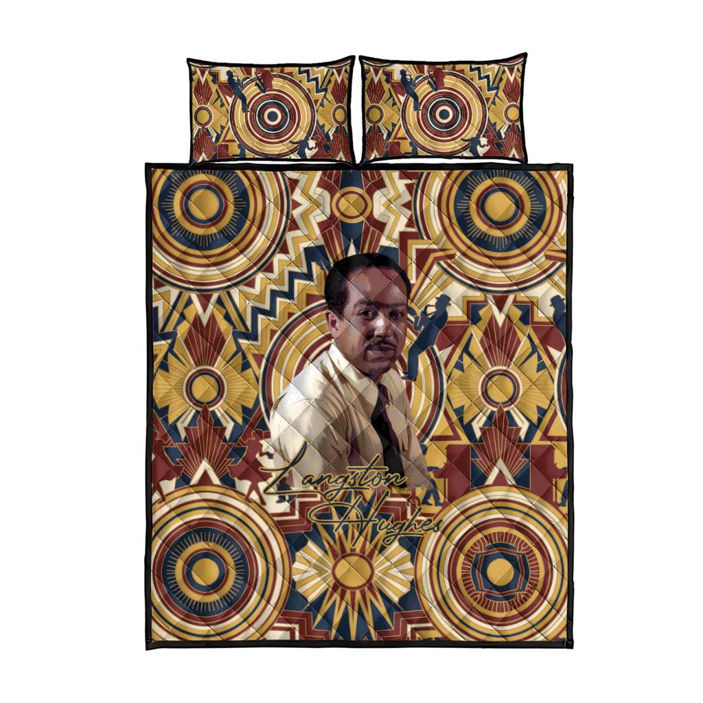 Langston Hughes Quilt Bed Set Vibrant Jazz Age Pattern - Typewriter and Silhouettes Celebration of Harlem Renaissance - Wonder Print Shop