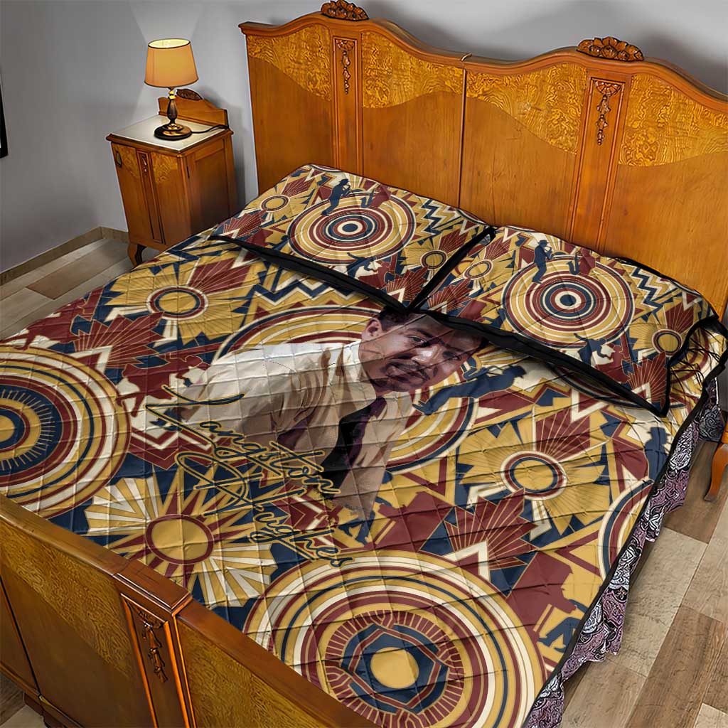 Langston Hughes Quilt Bed Set Vibrant Jazz Age Pattern - Typewriter and Silhouettes Celebration of Harlem Renaissance - Wonder Print Shop