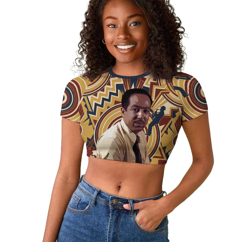 Langston Hughes Raglan Cropped T shirt Vibrant Jazz Age Pattern - Typewriter and Silhouettes Celebration of Harlem Renaissance - Wonder Print Shop