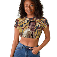 Langston Hughes Raglan Cropped T shirt Vibrant Jazz Age Pattern - Typewriter and Silhouettes Celebration of Harlem Renaissance - Wonder Print Shop
