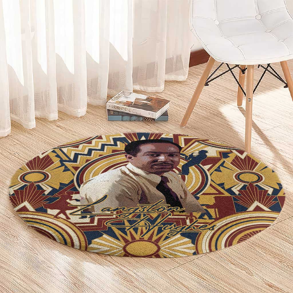 Langston Hughes Round Carpet Vibrant Jazz Age Pattern - Typewriter and Silhouettes Celebration of Harlem Renaissance - Wonder Print Shop