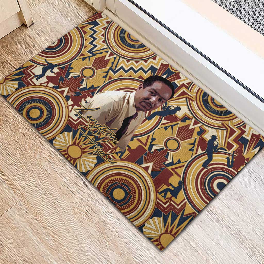 Langston Hughes Rubber Doormat Vibrant Jazz Age Pattern - Typewriter and Silhouettes Celebration of Harlem Renaissance - Wonder Print Shop