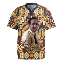 Langston Hughes Rugby Jersey Vibrant Jazz Age Pattern - Typewriter and Silhouettes Celebration of Harlem Renaissance - Wonder Print Shop