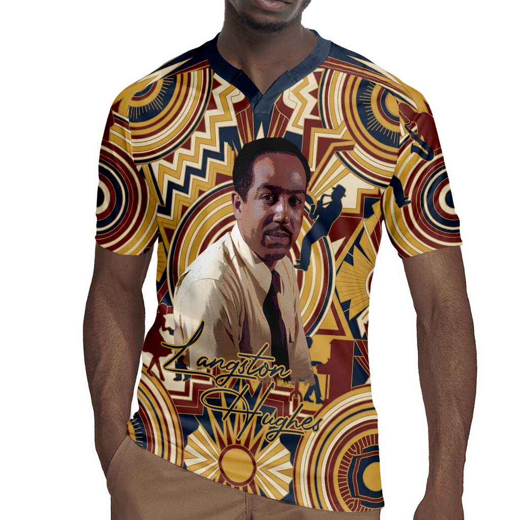 Langston Hughes Rugby Jersey Vibrant Jazz Age Pattern - Typewriter and Silhouettes Celebration of Harlem Renaissance - Wonder Print Shop