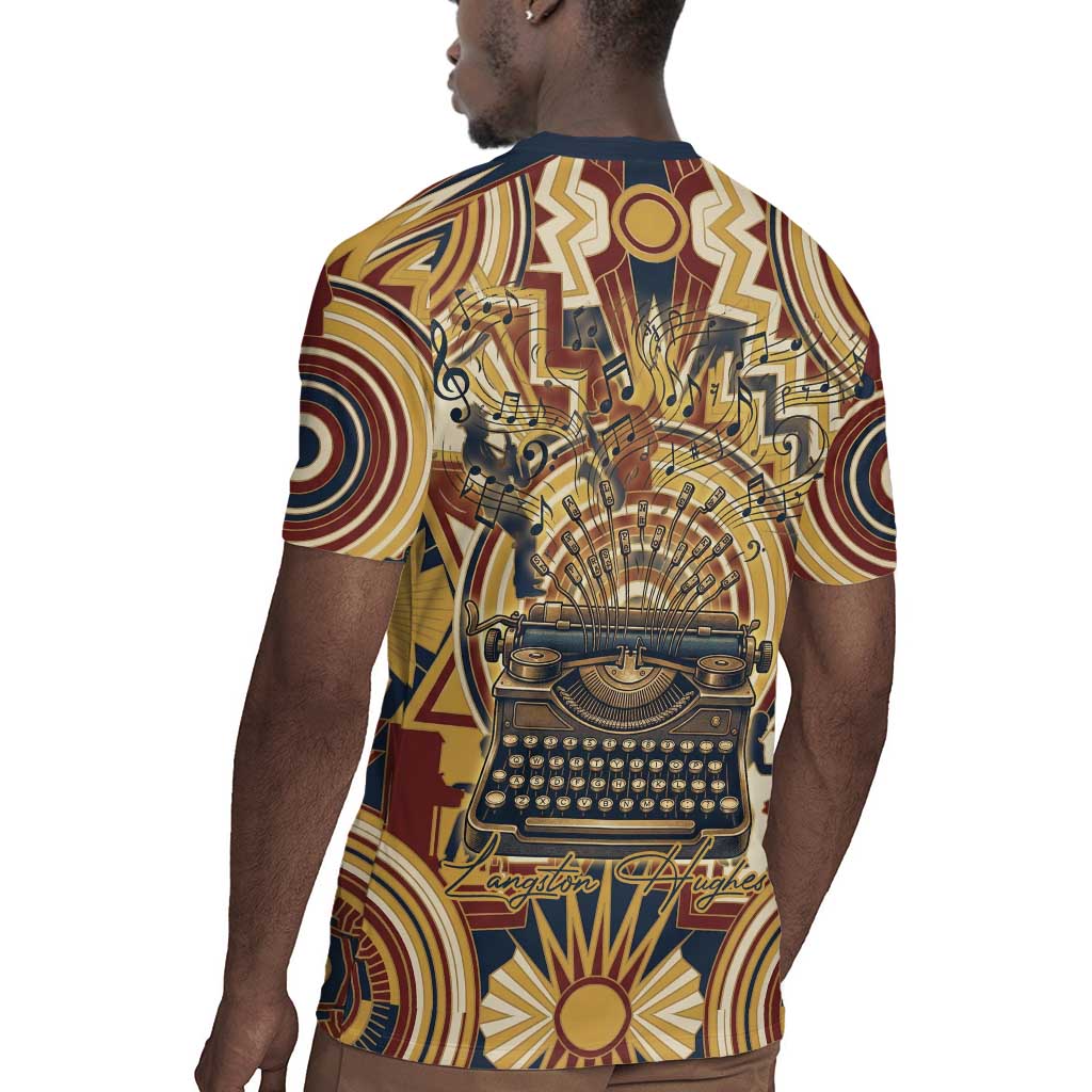 Langston Hughes Rugby Jersey Vibrant Jazz Age Pattern - Typewriter and Silhouettes Celebration of Harlem Renaissance - Wonder Print Shop