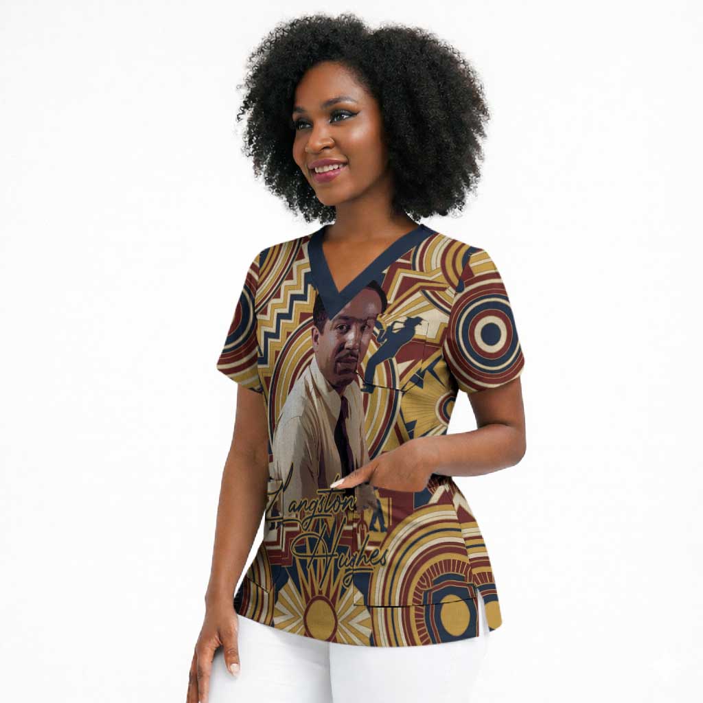 Langston Hughes Scrub Top Vibrant Jazz Age Pattern - Typewriter and Silhouettes Celebration of Harlem Renaissance - Wonder Print Shop