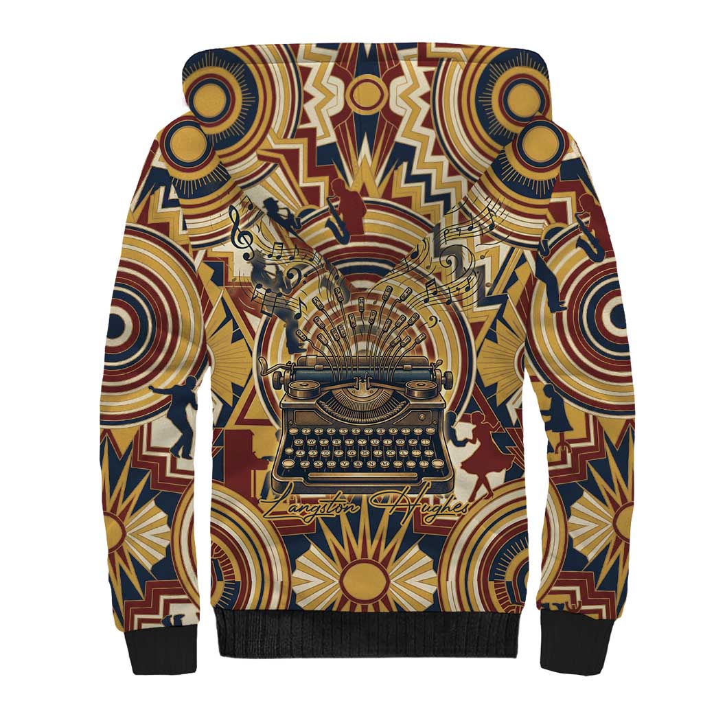 Langston Hughes Sherpa Hoodie Vibrant Jazz Age Pattern - Typewriter and Silhouettes Celebration of Harlem Renaissance - Wonder Print Shop