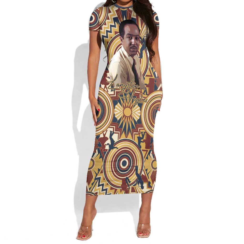 Langston Hughes Short Sleeve Bodycon Dress Vibrant Jazz Age Pattern - Typewriter and Silhouettes Celebration of Harlem Renaissance - Wonder Print Shop