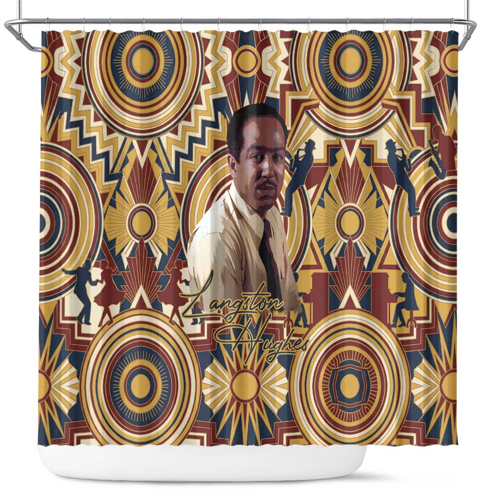 Langston Hughes Shower Curtain Vibrant Jazz Age Pattern - Typewriter and Silhouettes Celebration of Harlem Renaissance - Wonder Print Shop